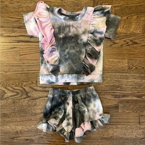 Rock-n-Beauty Tie-Dye Ruffle Top and Shorts Set